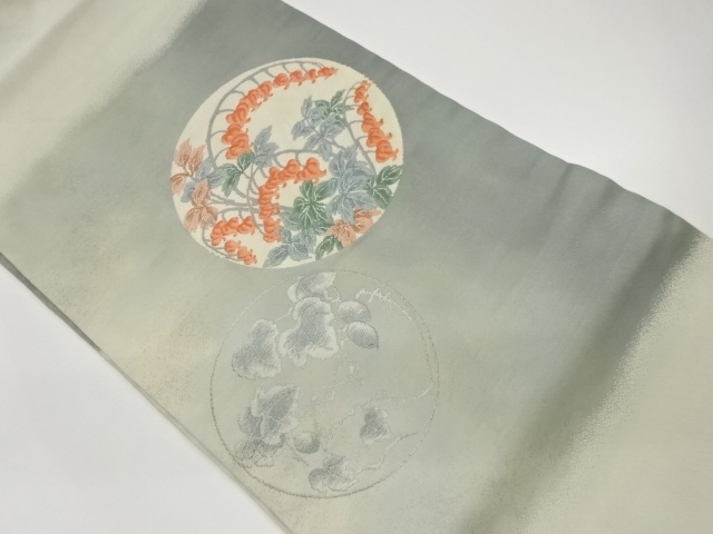 リサイクル　丸紋に葉・実模様織出し名古屋帯